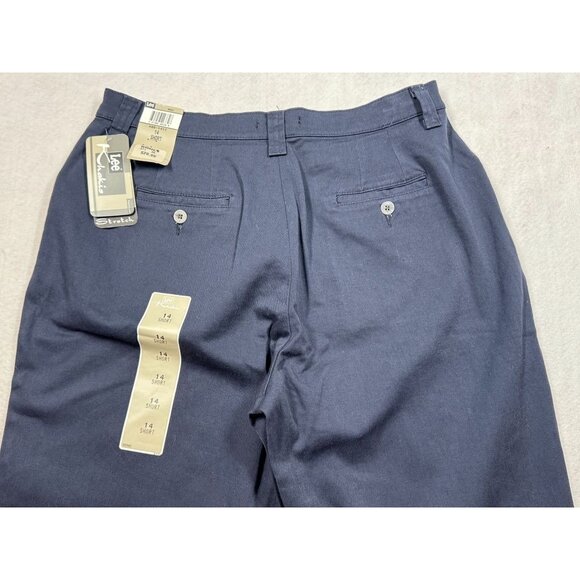 Lee Khakis Chino Pants Navy Blue Comfort Waist Flat Front Women's 14 Short NWT - Picture 4 of 7